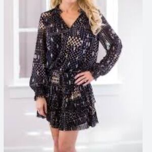 Fab’rik Black Shimmer Celestial Galaxy Drop Waist Dress Anthro Inspired Moon S